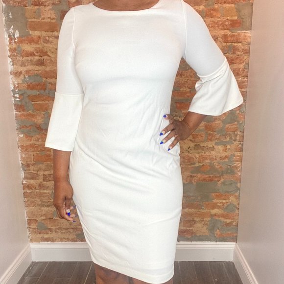 Calvin Klein Dresses & Skirts - Calvin Klein White Dress with Bell Sleeves